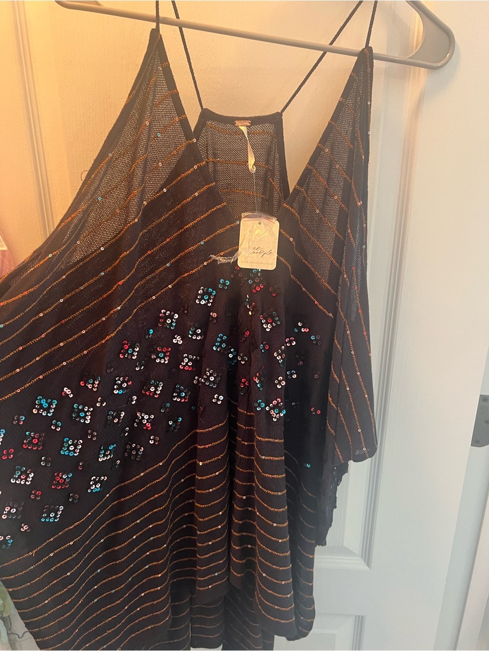 Free People Black Sequin Embellished Strappy Mini Dress NWT Size Small